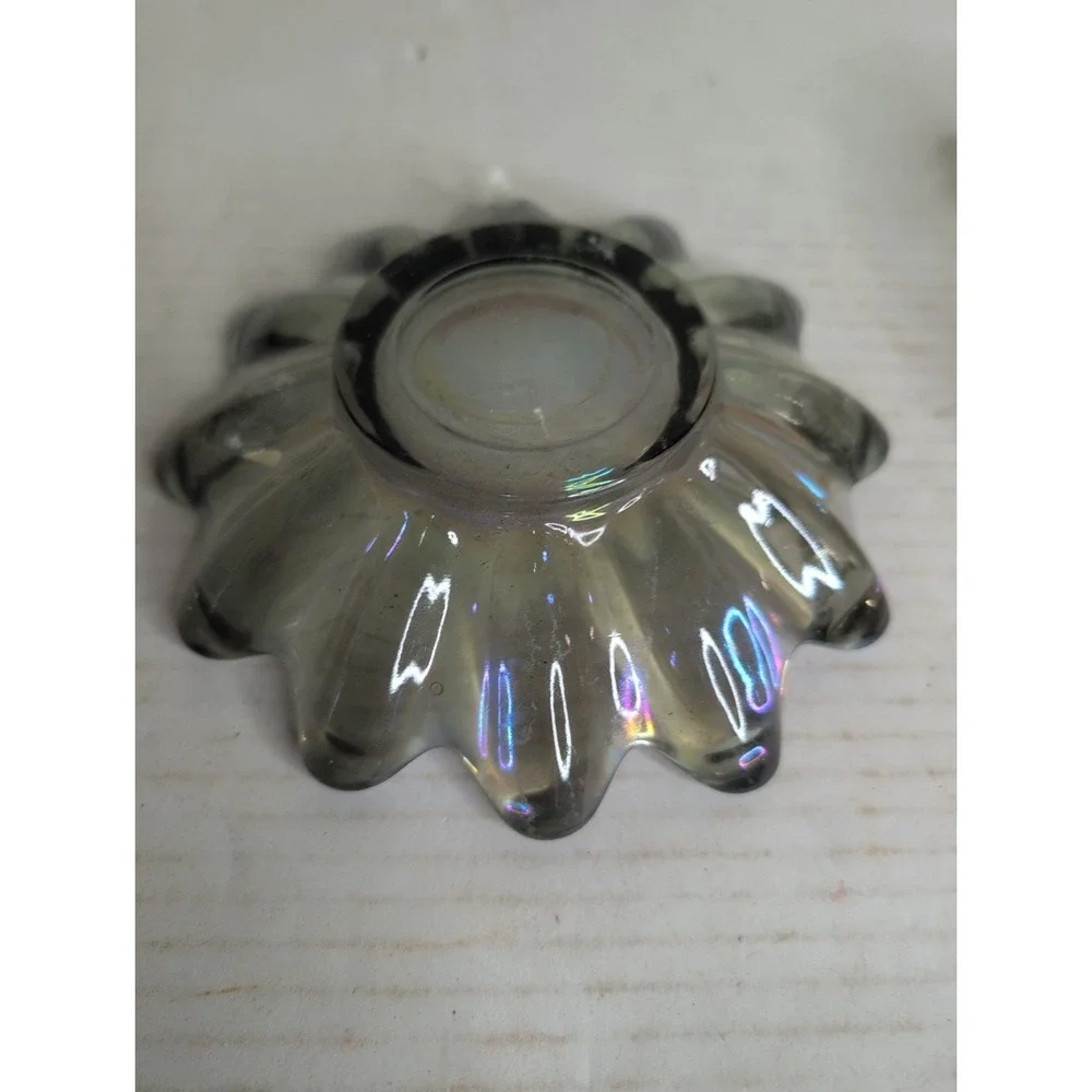 Lot Of 3 Vintage Ashtrays Candy Dishes Square Cabbage Circular Green Iridescent